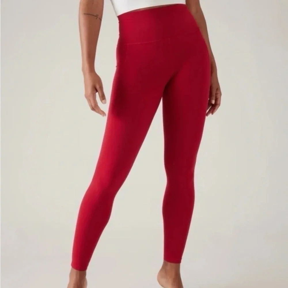 Athleta Salutation Stash Tight Red High Rise Yoga Leggings Powervita Small NWT - Picture 1 of 10